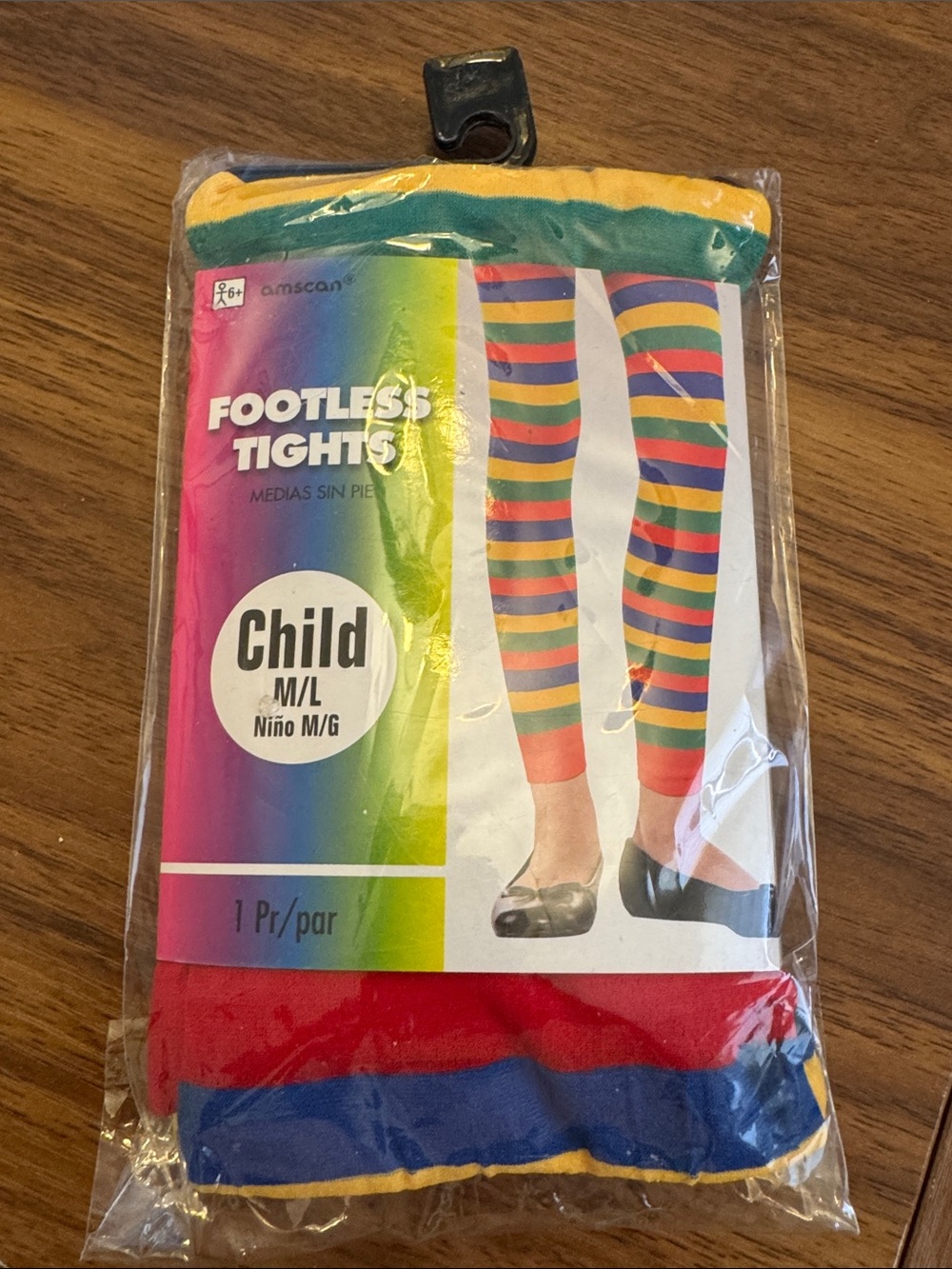 BRAND NEW girl youth amscan rainbow striped footless tights size M / L